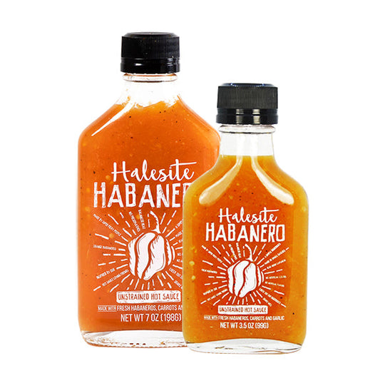 The Mini Gift Set, 7 oz + Mini 3.5 oz Travel Size Halesite Habanero Small Batch Hot Sauce Flask Bottles