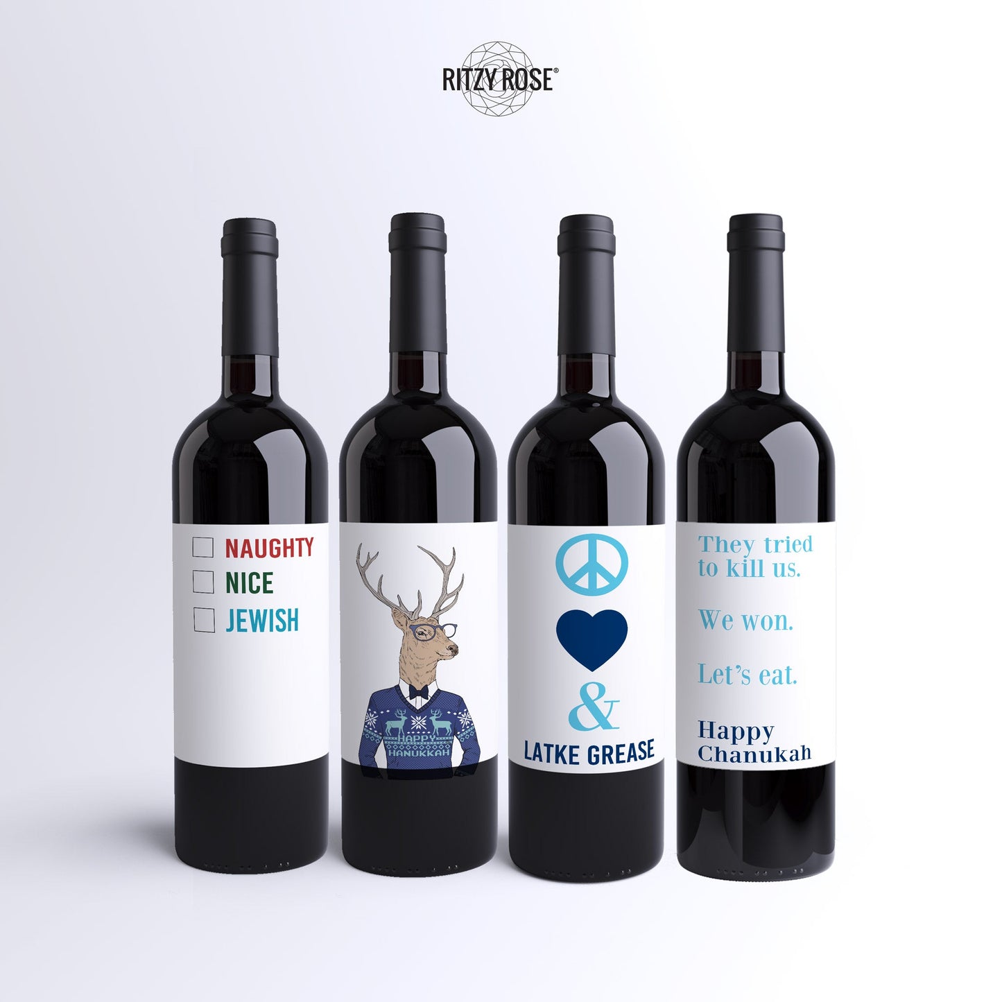 Funny Hanukkah Wine Labels, Pack of 8