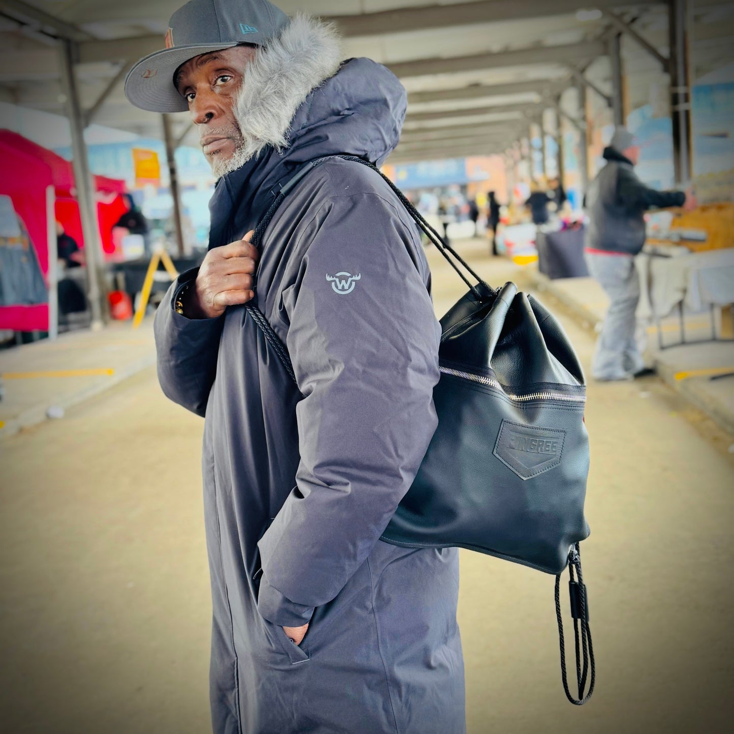 Detroit Drawstring Backpack in Leather ( Made to Order)