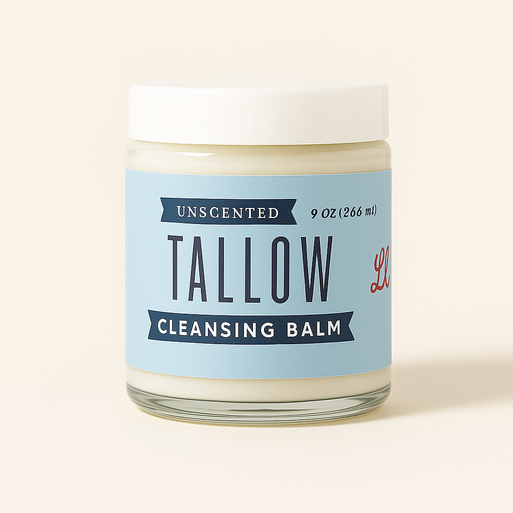 Unscented Tallow Cleansing Balm | Natural Makeup Remover & Deep Moisturizing Cleanser | Grass-Fed Beef Tallow with Castor Oil