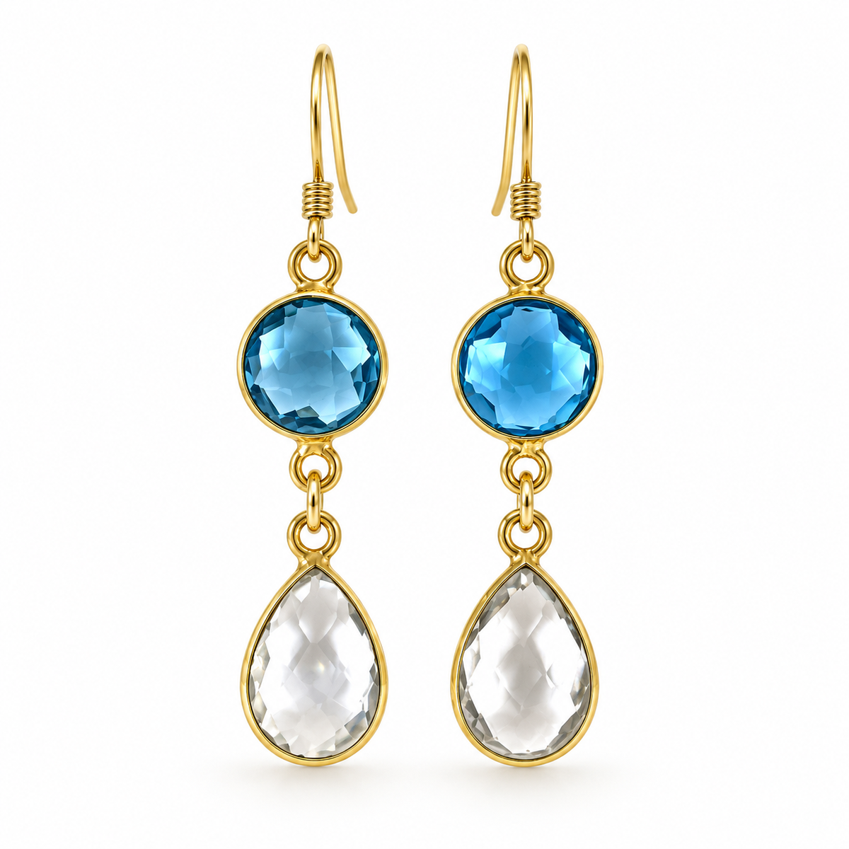 Blue & Clear Hydro Quartz Gold Filled Drop Earrings