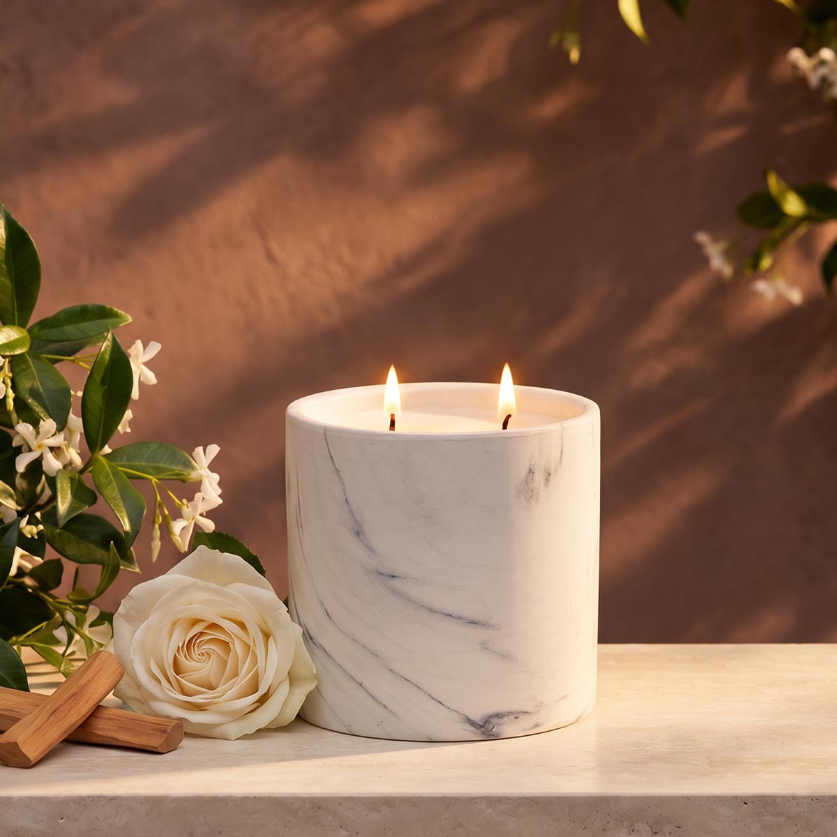 Natural Jasmine Vesper White Marble Candle 17oz