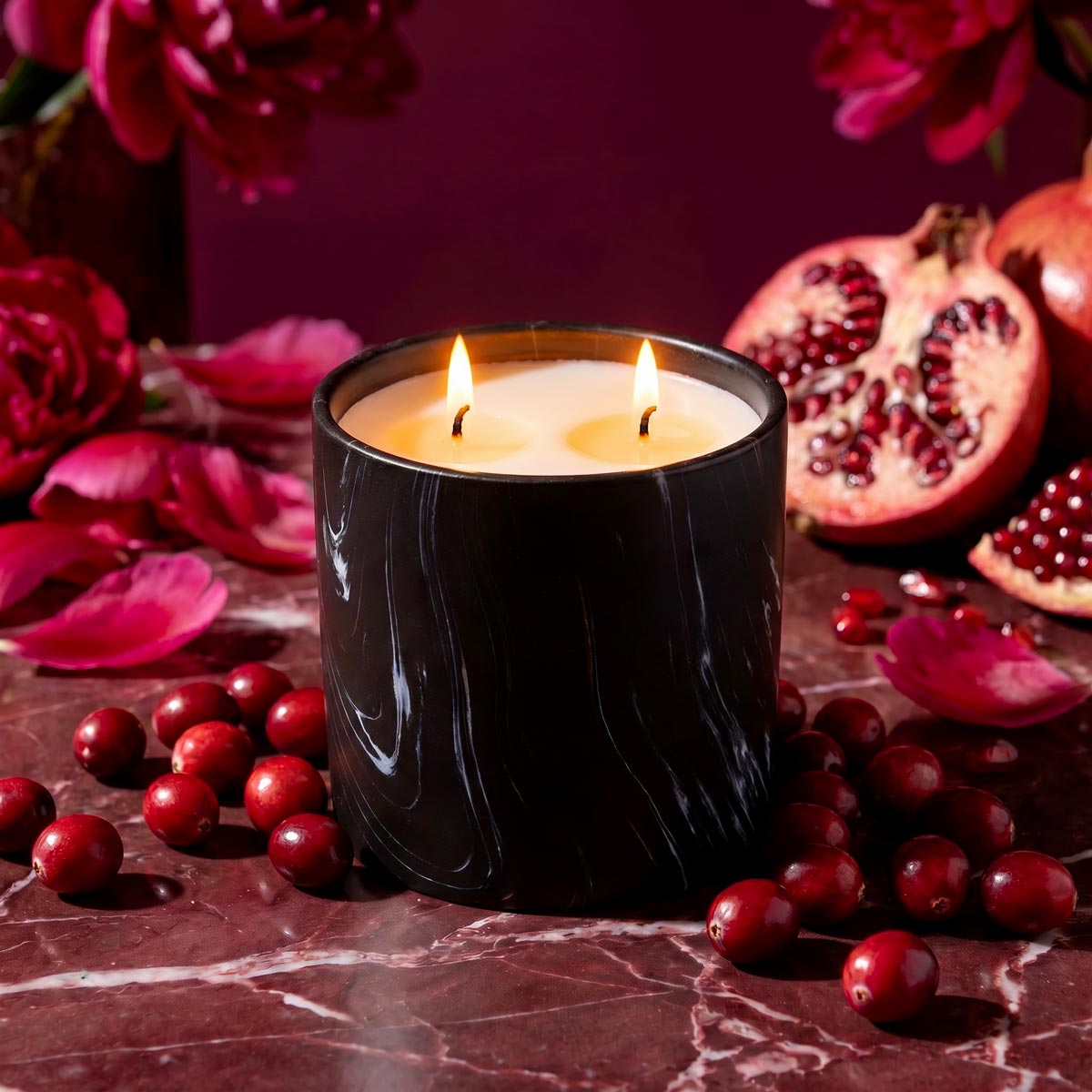 Natural Cranberry Cascade Black Marquina Candle 17oz