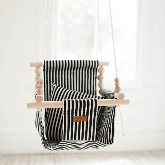 Indoor High Back Baby & Toddler Swing-Classic Black White Stripe