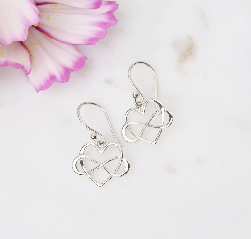 Infinity Heart Dangle Earrings – Mixed Metals - Bronze and Sterling Silver