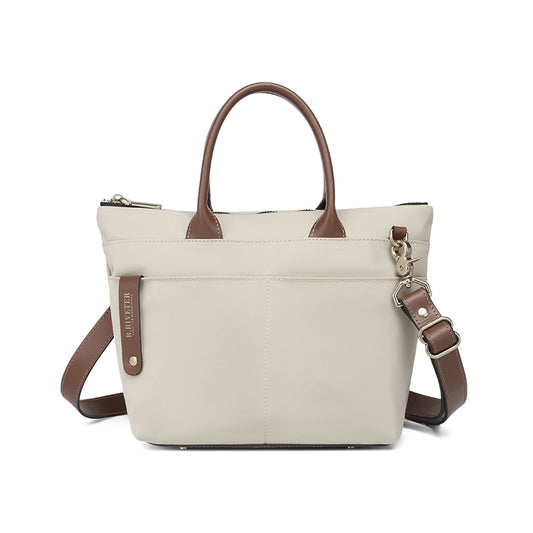 Dot | Small Tote | Khaki Nylon + Brown Leather