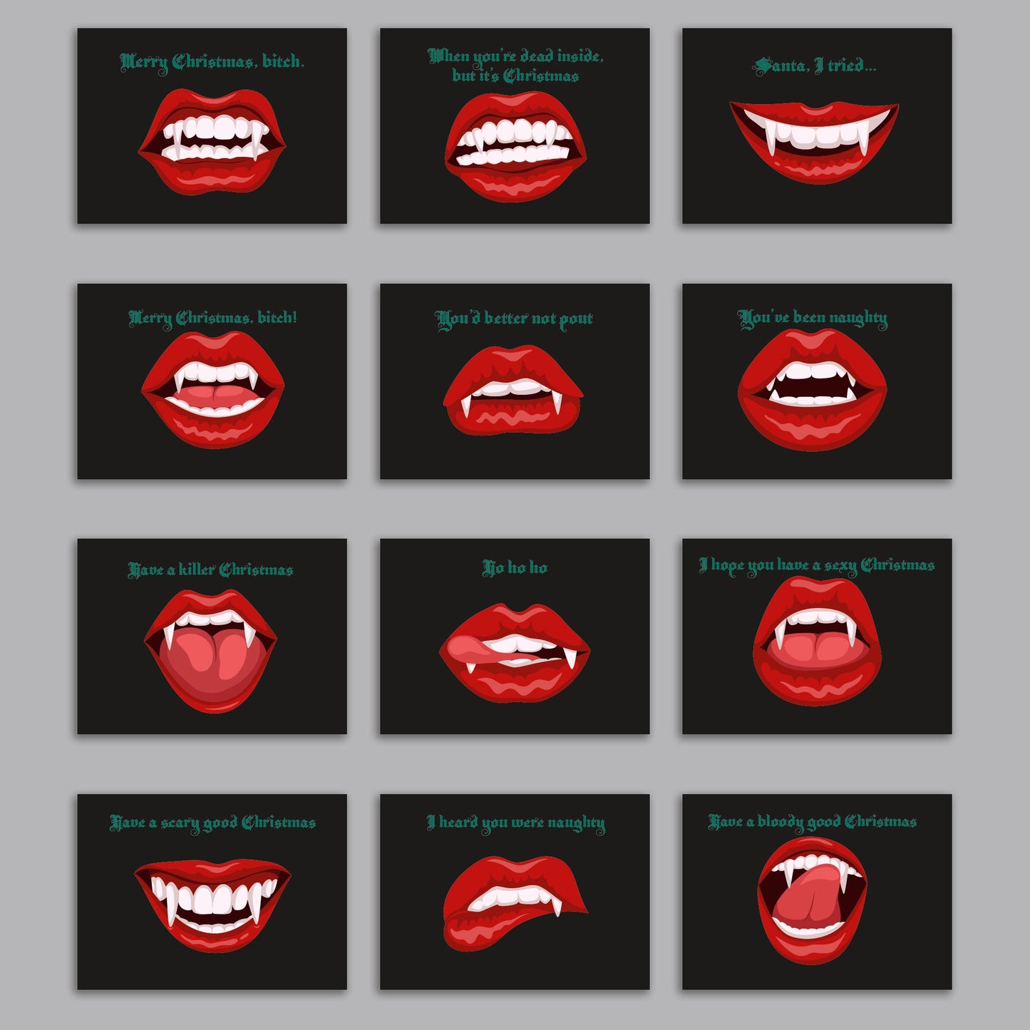 Vampire Fangs Christmas Greeting Cards, Set of 24