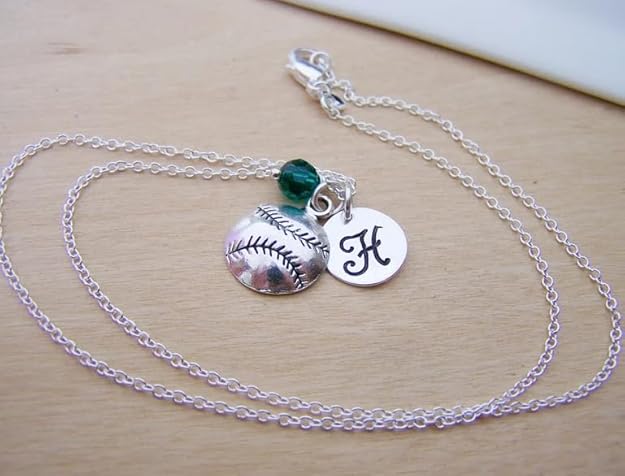 Personalized Baseball Charm Necklace –  Initial Birthstone Jewelry Gift for Her