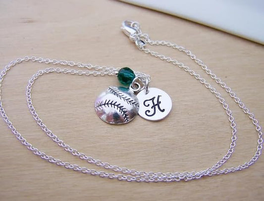 Personalized Baseball Charm Necklace –  Initial Birthstone Jewelry Gift for Her