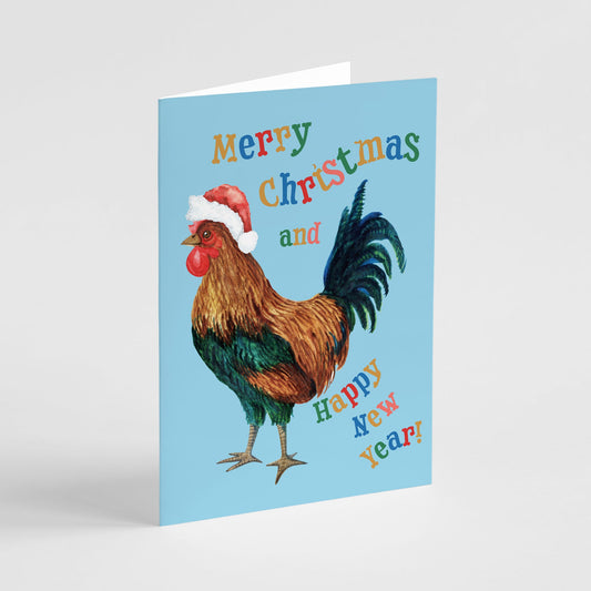 Retro Chicken Christmas and New Year Greeting Cards, Set of 24