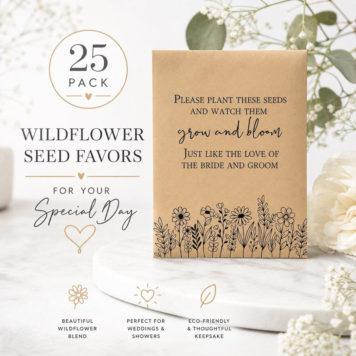 Let Love Grow Wedding Favors – Wildflower Seed Packets (25 Pack)