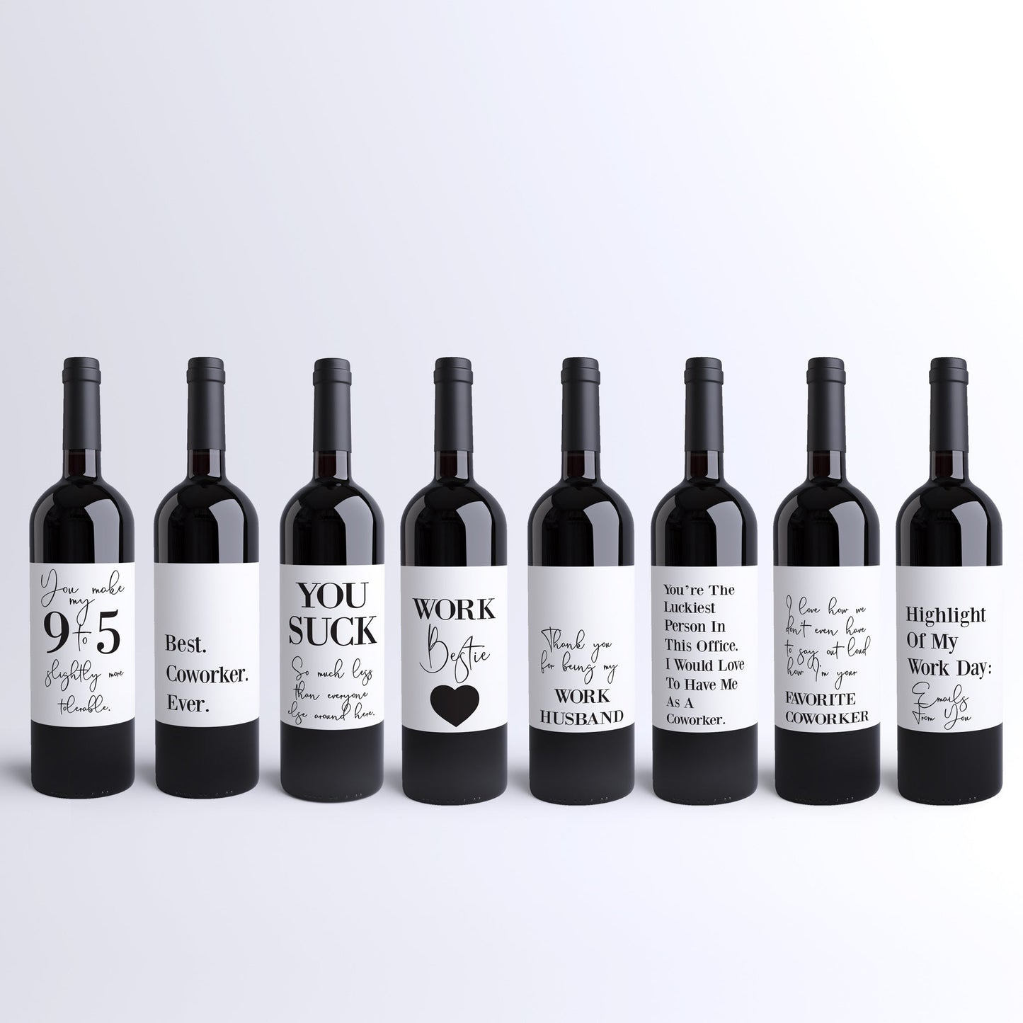 Funny Coworker Wine Labels, Pack of 8