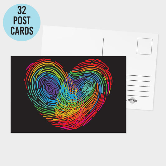 Rainbow Thumbprint Heart Postcards, Pack of 32