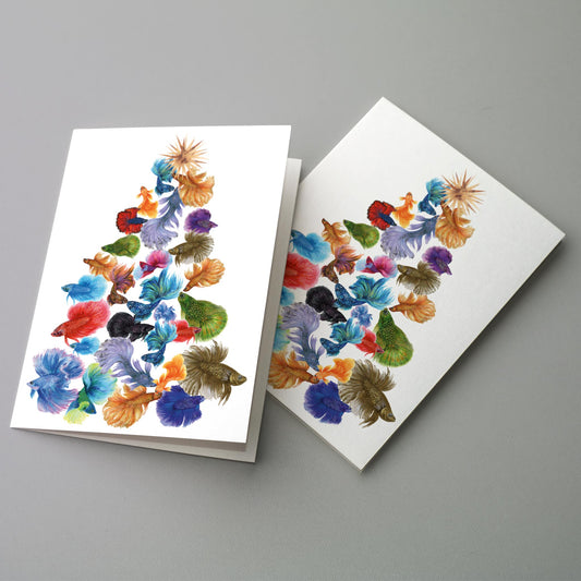 Tropical Fish Christmas Tree Greeting Cards, Set of 24