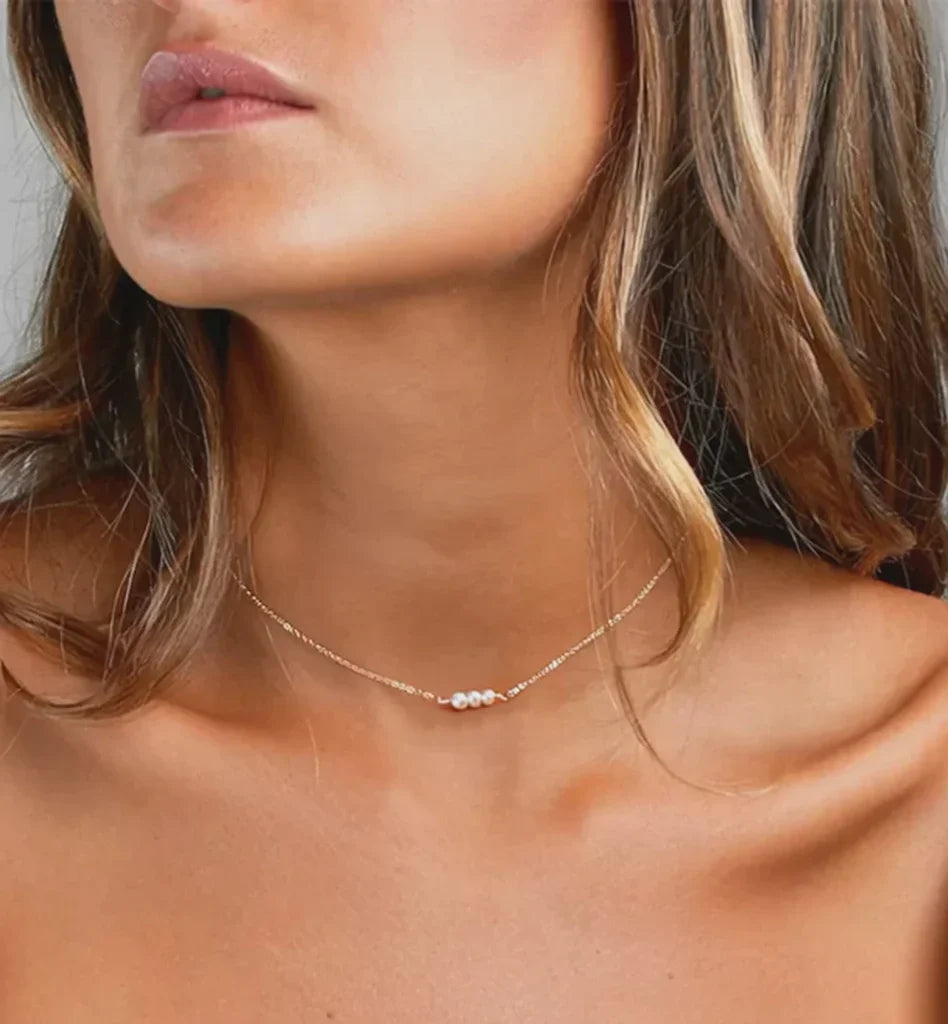 Tiny Trio Freshwater Pearl Necklace – Sterling Silver or 14k Gold Filled