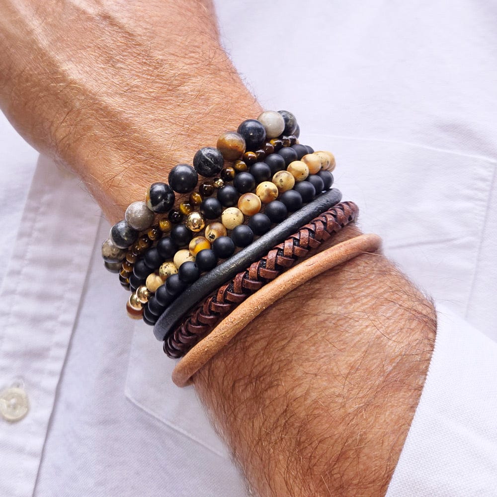 Max Unisex Brown Braided Leather Bracelet with Magnetic Clasp