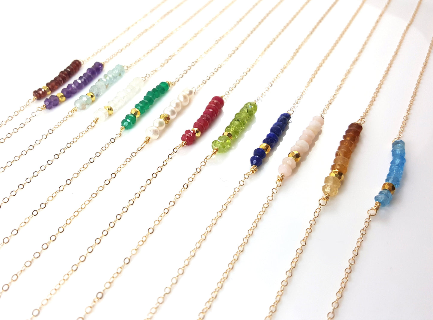 Gemstone Bar Necklace - 14k Gold Fill - Gift for Her