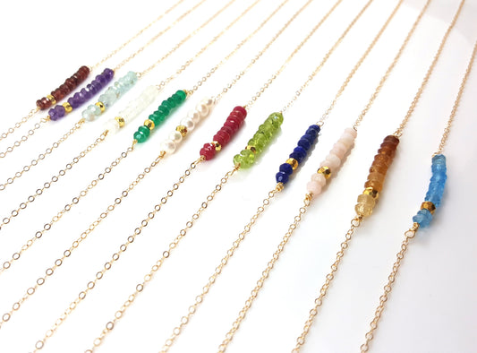 Gemstone Bar Necklace - 14k Gold Fill - Gift for Her