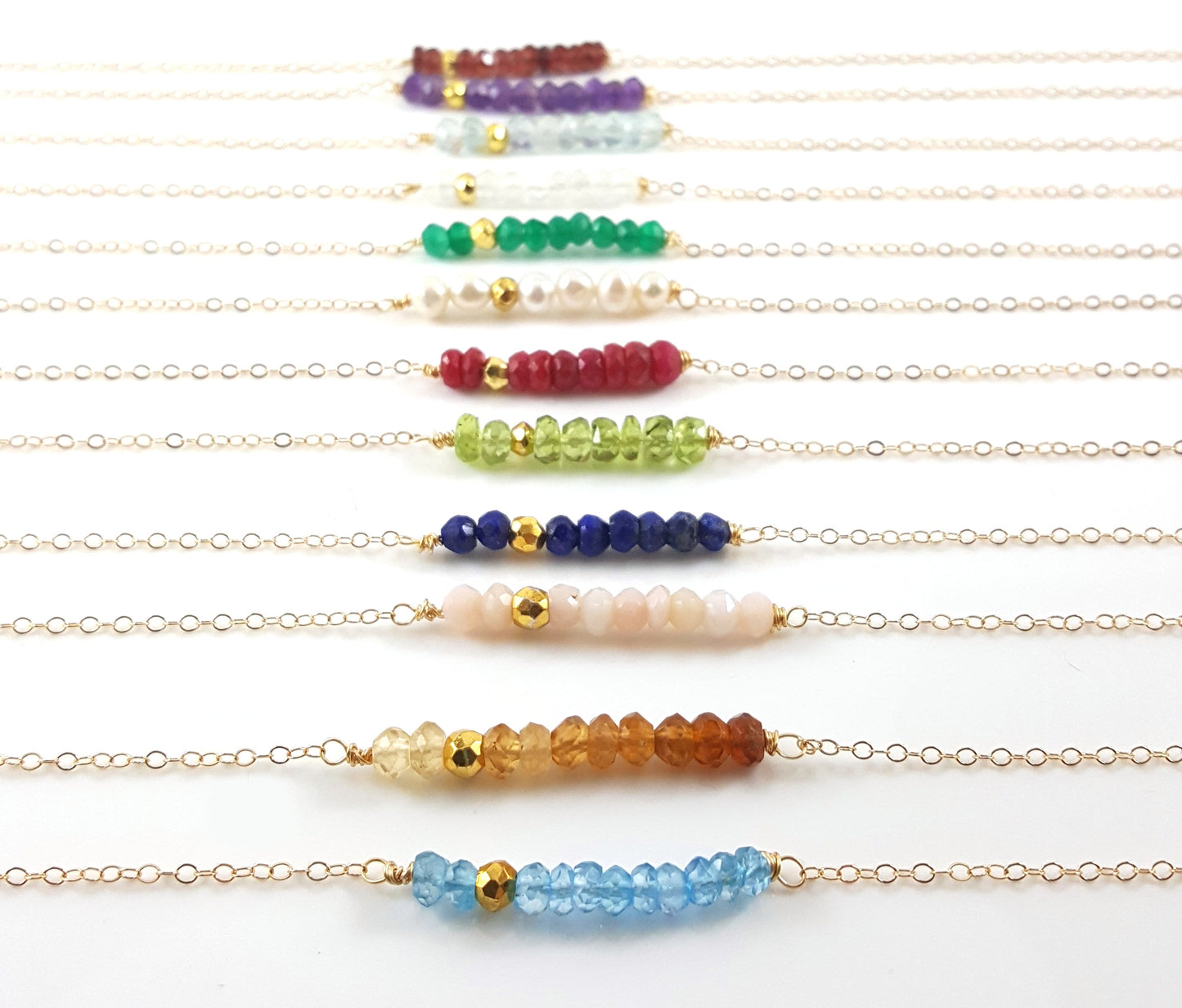 Gemstone Bar Necklace - 14k Gold Fill - Gift for Her