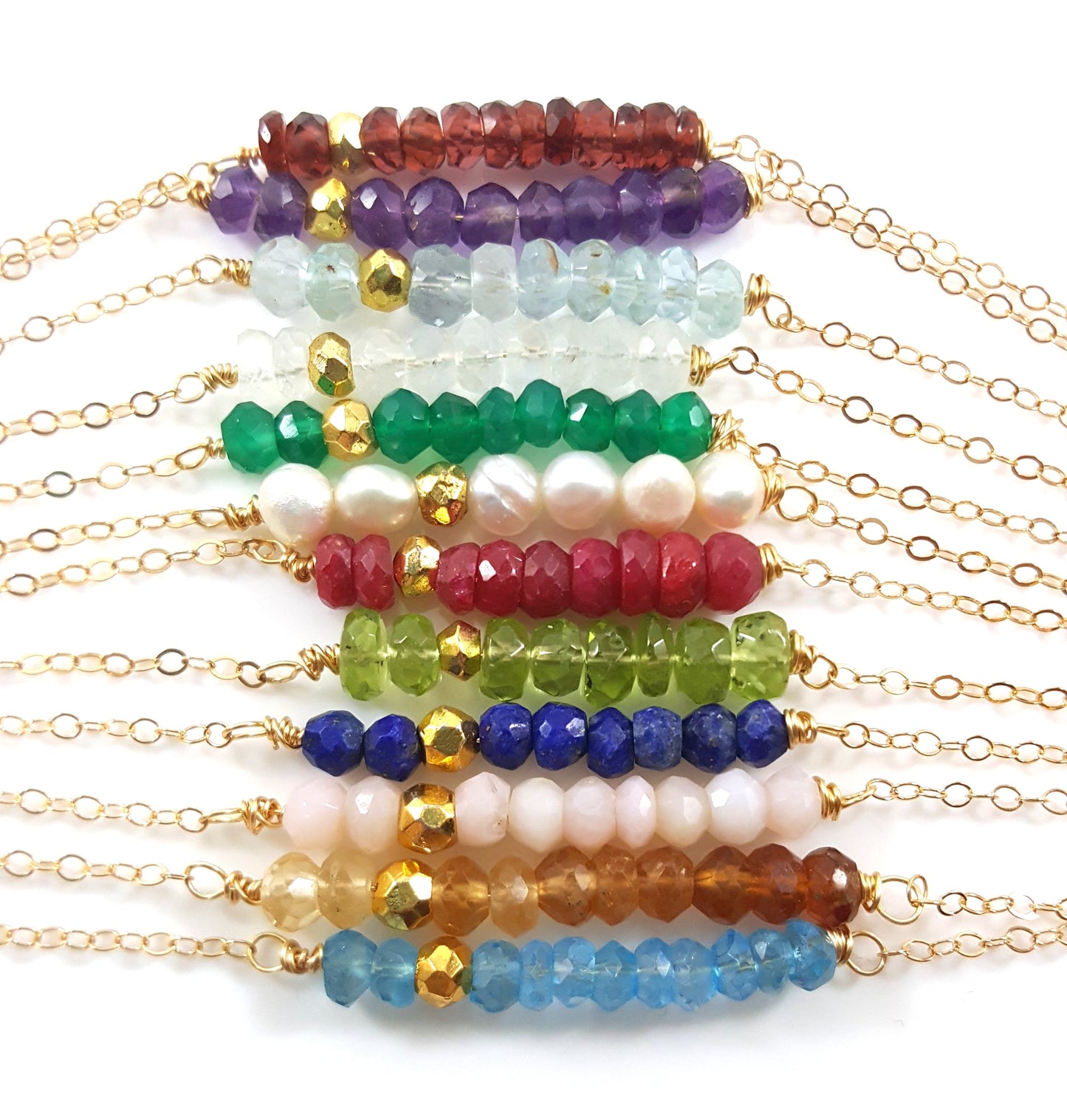 Gemstone Bar Necklace - 14k Gold Fill - Gift for Her