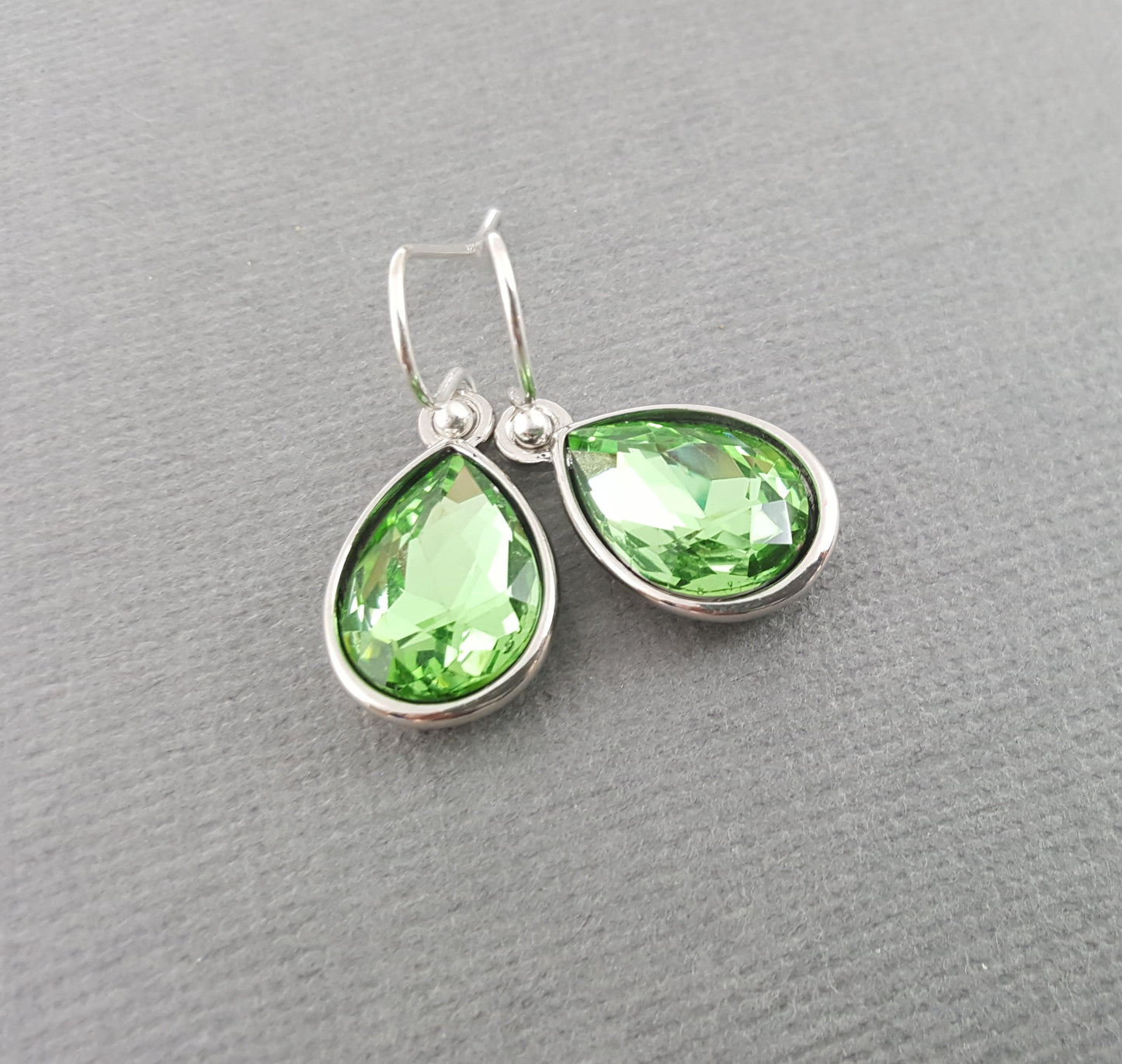 August Birthstone Earrings – Peridot Crystal Teardrop Earrings, Sterling Silver Ear Wires, Handmade Gift
