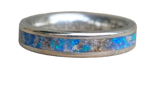 Sterling Silver, Opal & Ash Memorial Ring