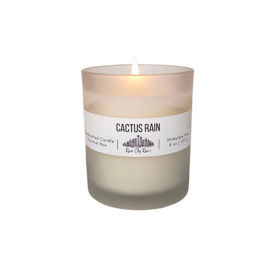 Cactus Rain 8 oz Frosted Candle | White