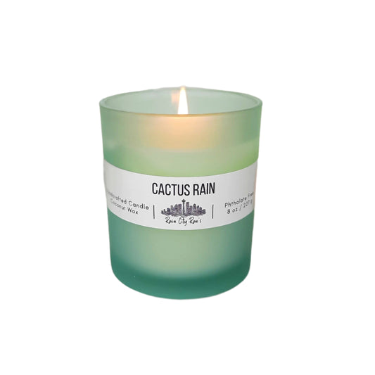 Cactus Rain 8 oz Frosted Candle | Teal Blue