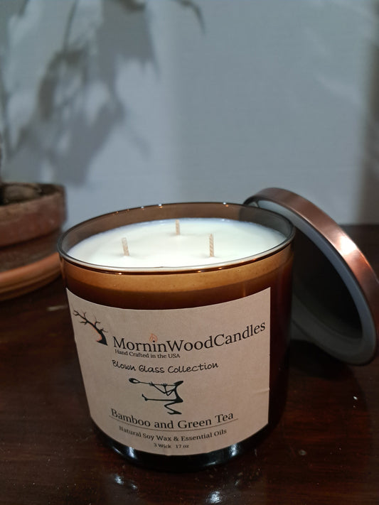 Bamboo & Green Tea-3 Wick Blown Glass Collection