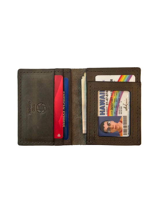 Army Green Military Card Holder - Tactical Style Leather Wallet with ID