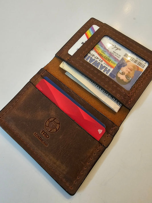 Volcano Brown Textured Card Wallet - Handcrafted Leather ID Holder