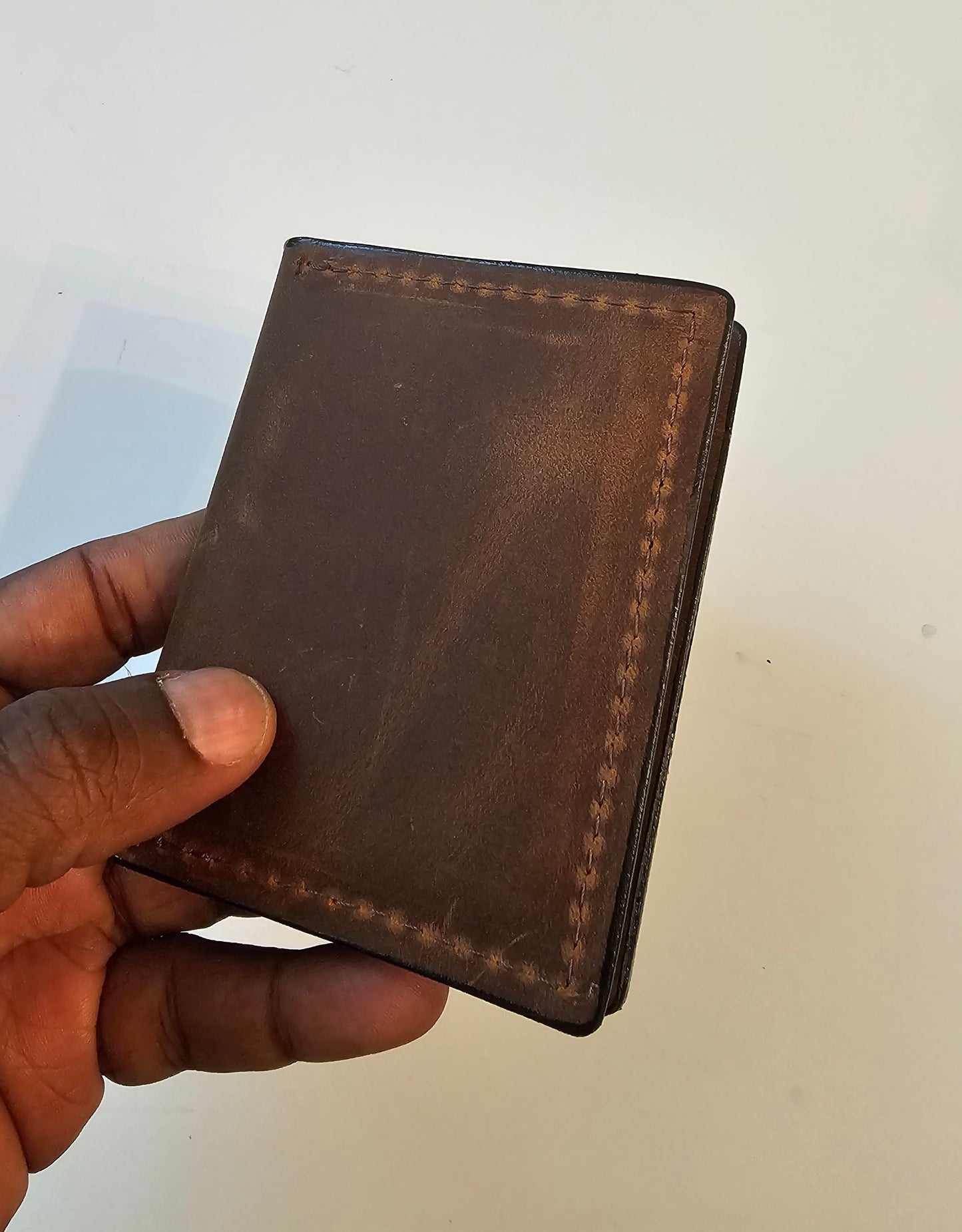 Volcano Brown Textured Card Wallet - Handcrafted Leather ID Holder
