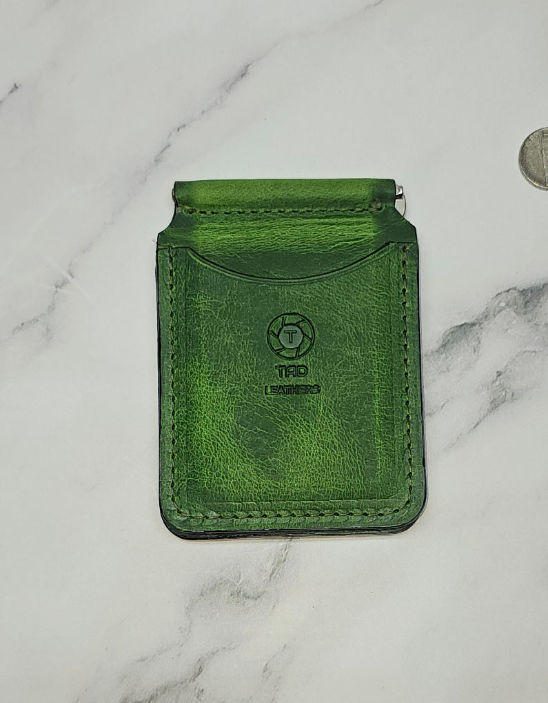 Handcrafted Leather Money Clip - [Electric Green] | Premium Full-Grain Leather | Tad Leathers"