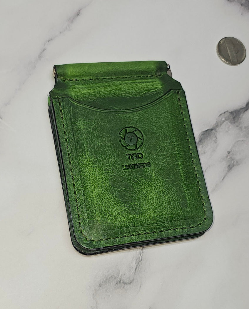 Handcrafted Leather Money Clip - [Electric Green] | Premium Full-Grain Leather | Tad Leathers"