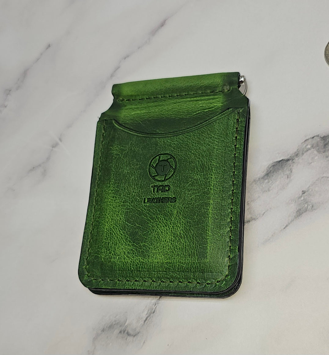 Handcrafted Leather Money Clip - [Electric Green] | Premium Full-Grain Leather | Tad Leathers"