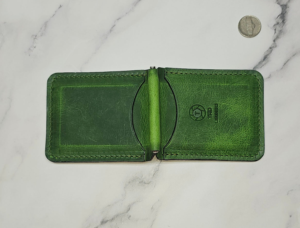 Handcrafted Leather Money Clip - [Electric Green] | Premium Full-Grain Leather | Tad Leathers"