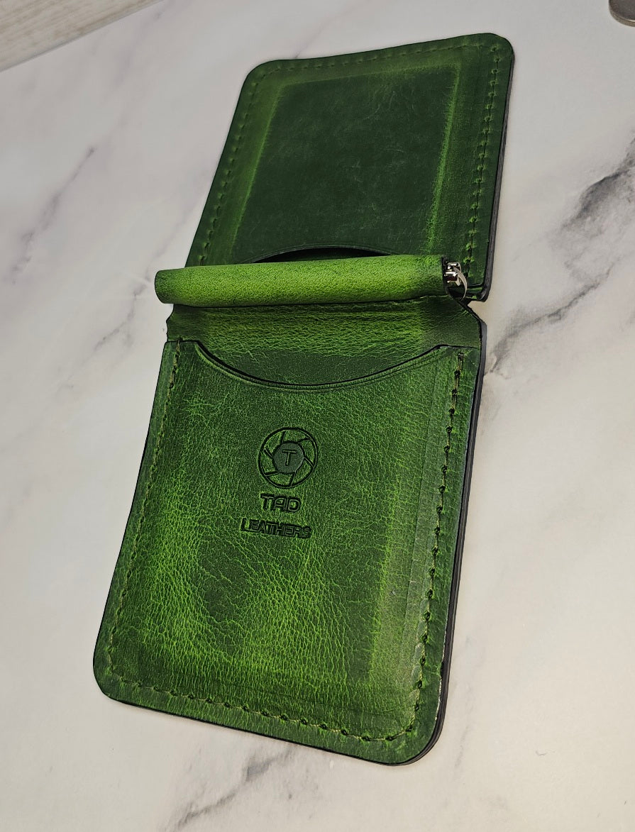 Handcrafted Leather Money Clip - [Electric Green] | Premium Full-Grain Leather | Tad Leathers"