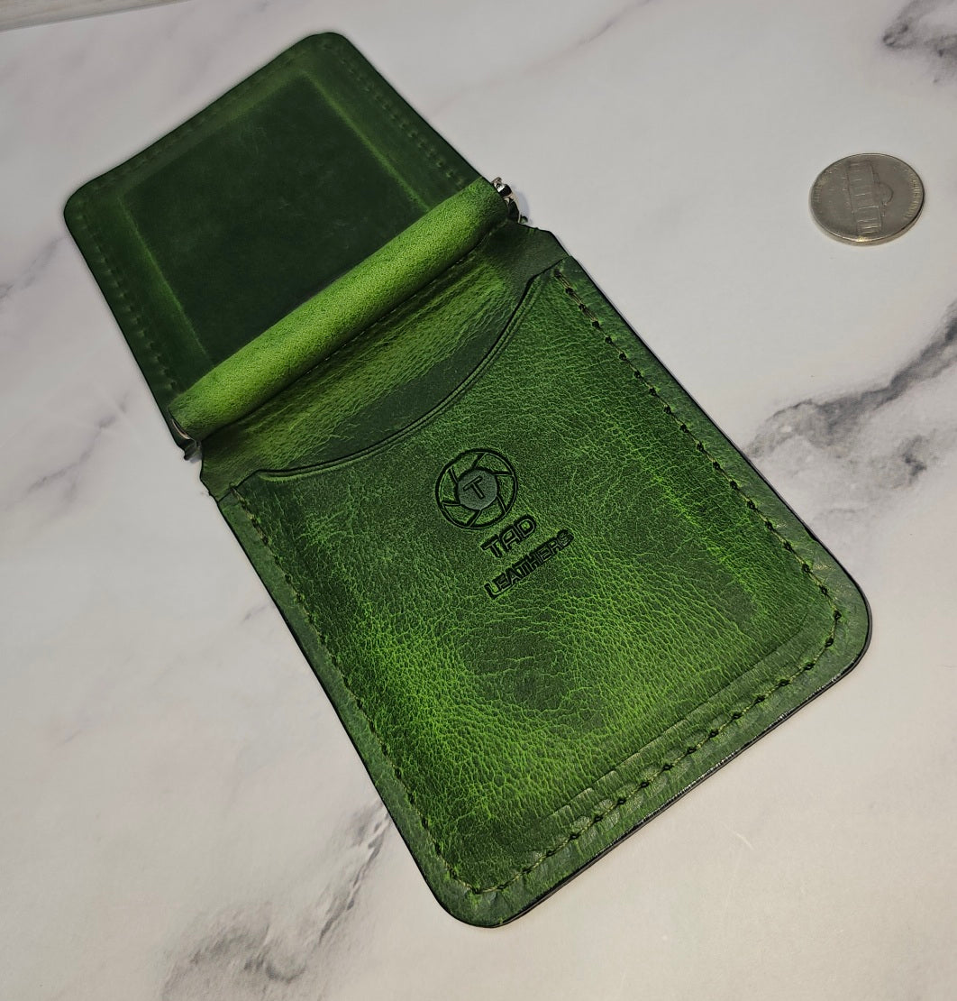 Handcrafted Leather Money Clip - [Electric Green] | Premium Full-Grain Leather | Tad Leathers"