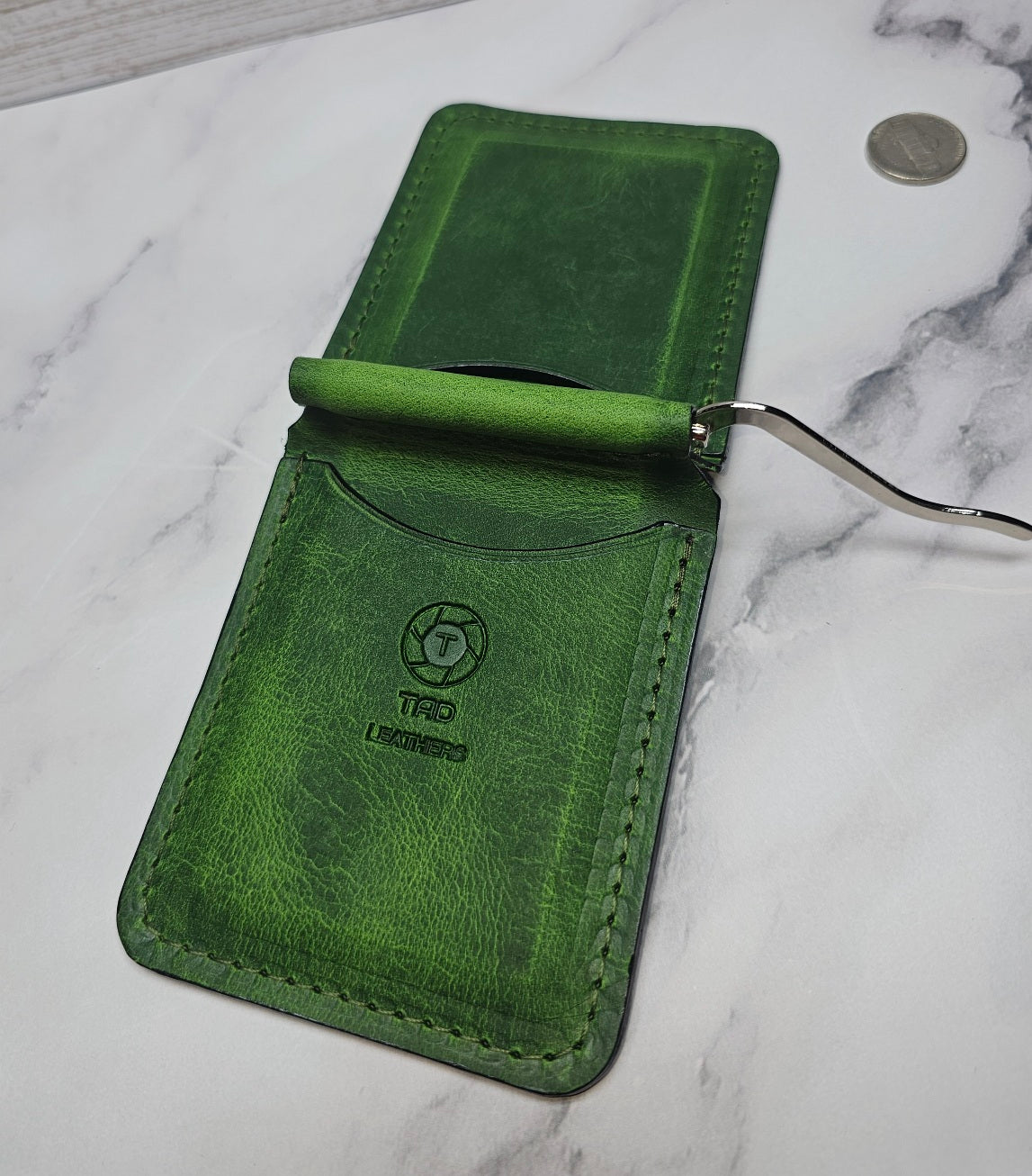 Handcrafted Leather Money Clip - [Electric Green] | Premium Full-Grain Leather | Tad Leathers"
