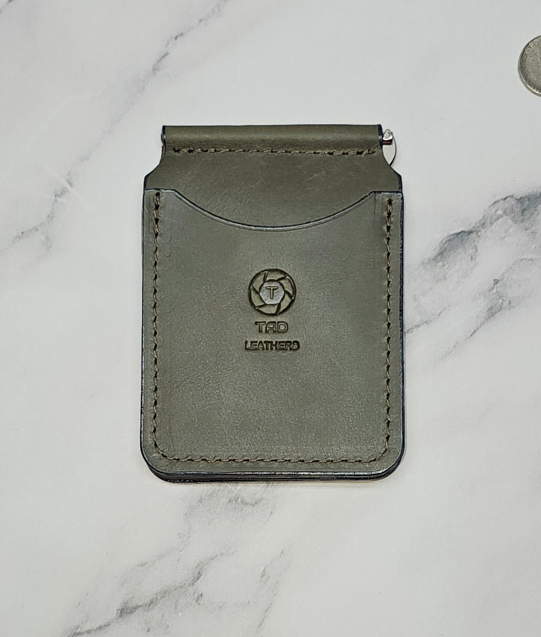 Handcrafted Leather Money Clip - Olive Green- | Premium Full-Grain Leather | Tad Leathers"