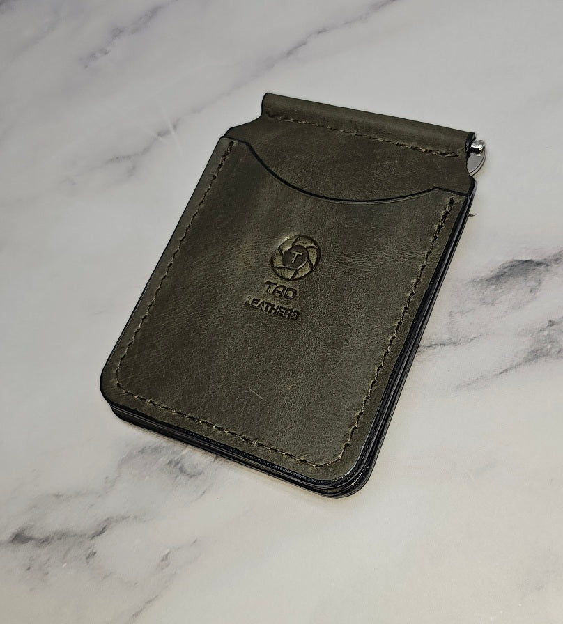 Handcrafted Leather Money Clip - Olive Green- | Premium Full-Grain Leather | Tad Leathers"
