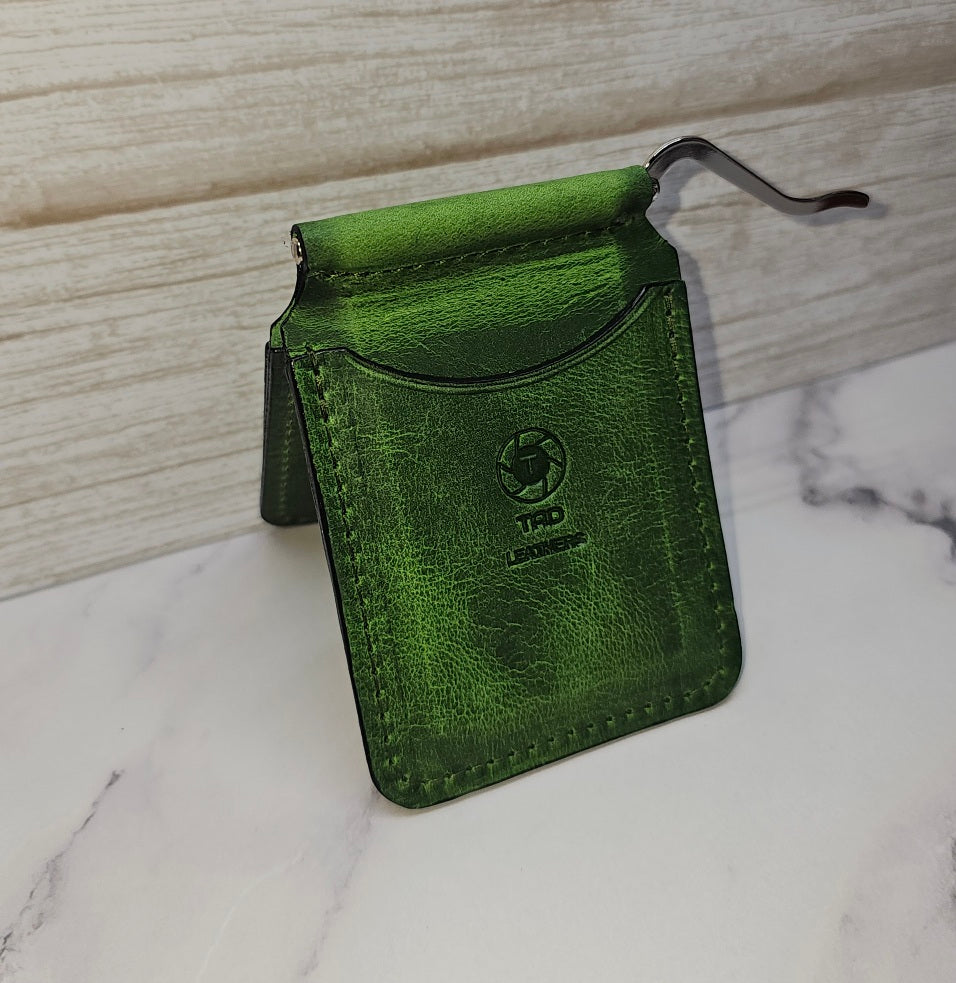 Handcrafted Leather Money Clip - [Electric Green] | Premium Full-Grain Leather | Tad Leathers"