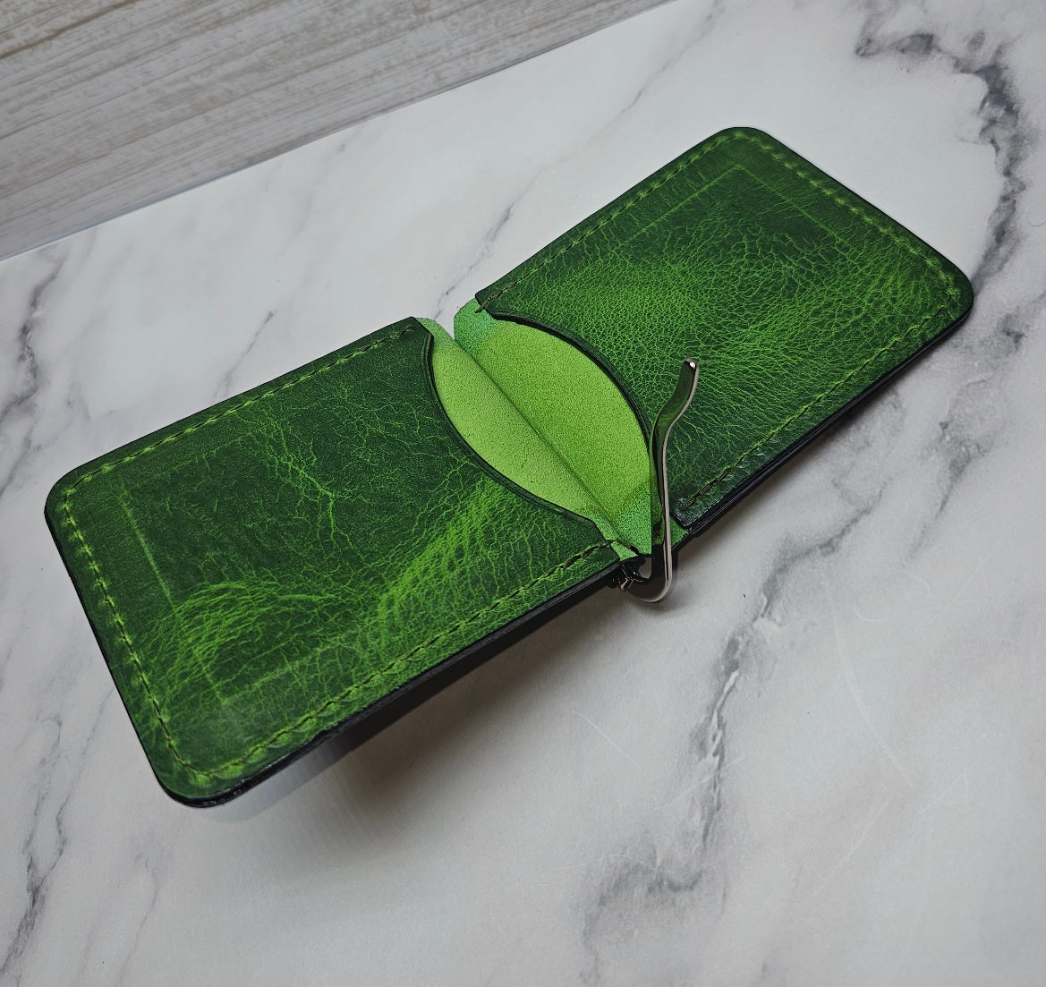 Handcrafted Leather Money Clip - [Electric Green] | Premium Full-Grain Leather | Tad Leathers"