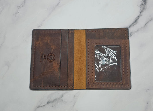 Volcano Brown Textured Card Wallet - Handcrafted Leather ID Holder