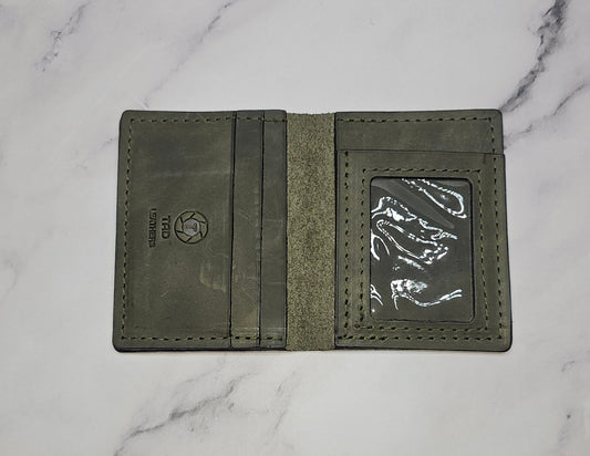 Army Green Military Card Holder - Tactical Style Leather Wallet with ID