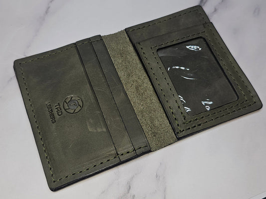 Army Green Military Card Holder - Tactical Style Leather Wallet with ID