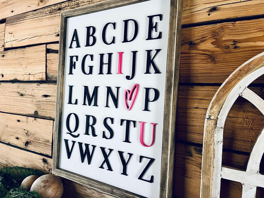 Alphabet I Love You Farmhouse Sign | Nursery Sign | Playroom Sign