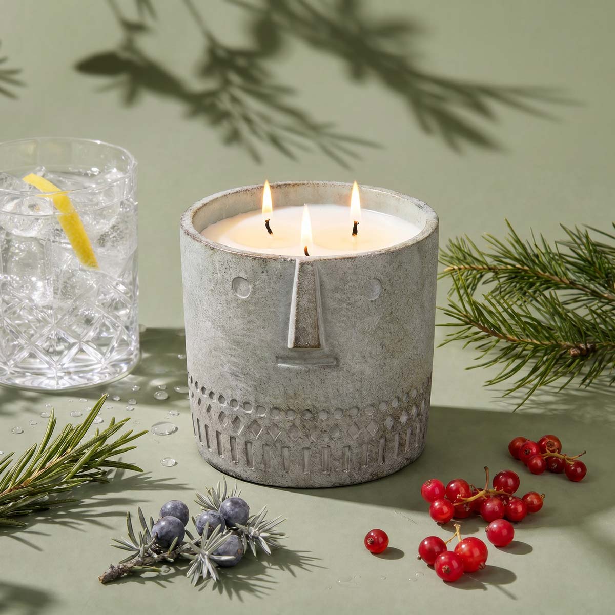 Ripe Juniper Stone Face Candle 27oz
