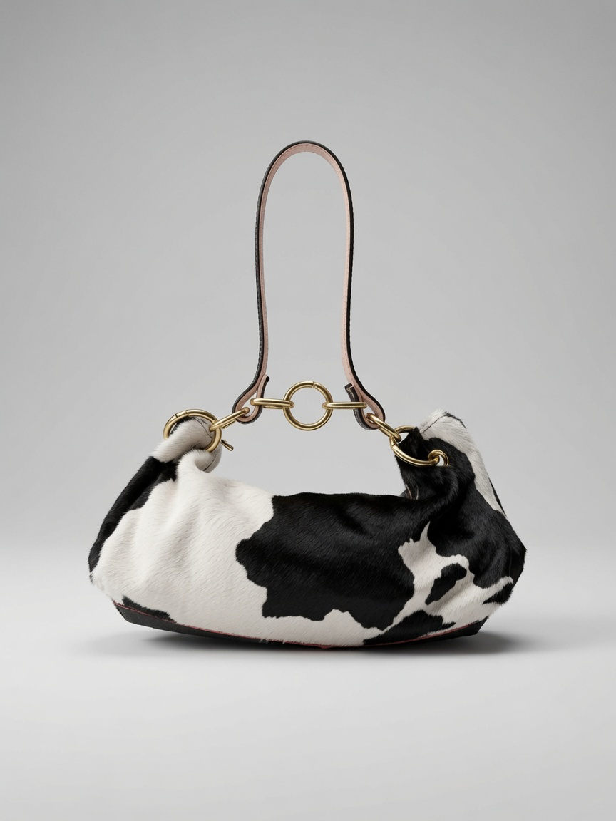 Blair Shoulder Bag, Cow Print Calf Hair-Black Leather