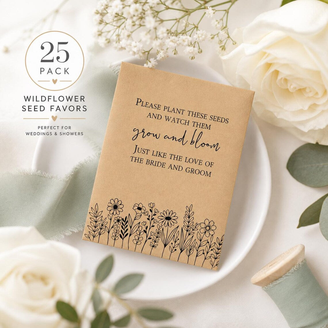 Let Love Grow Wedding Favors – Wildflower Seed Packets (25 Pack)